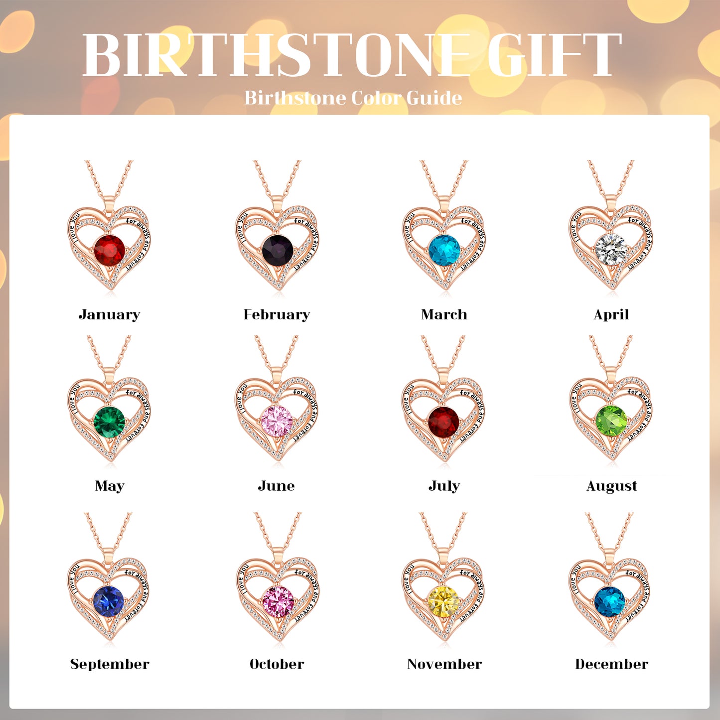 Kruckel August Birthstone Crystal Necklace for Women, Infinity Love Double Heart Pendant paved with Crystals and engraved with "I love you for always and forever", Birthday Jewelry Gift for Her Mom Wife