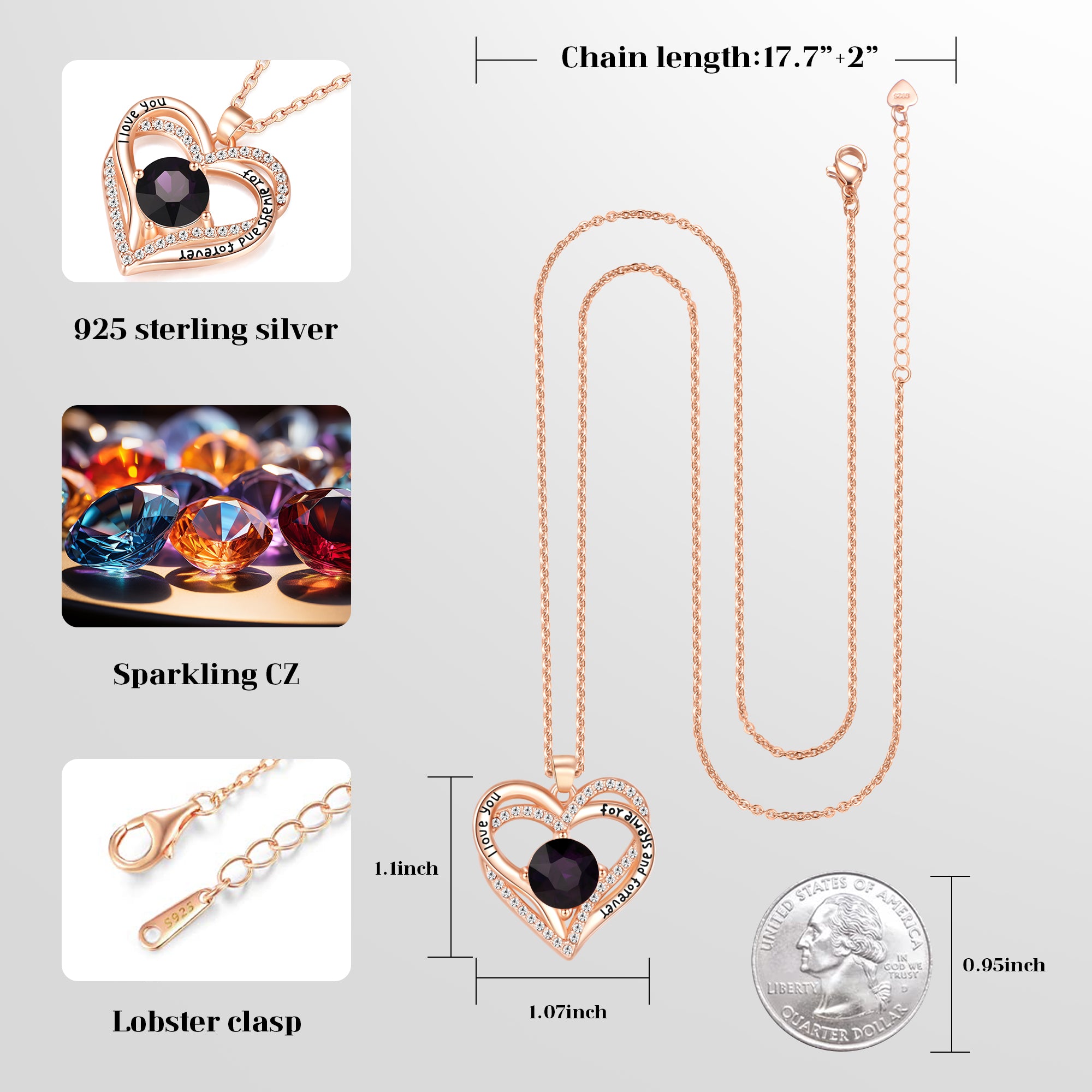 Kruckel February Birthstone Necklace – Purple Crystal Pendant, Lightweight & Elegant Jewelry Gift