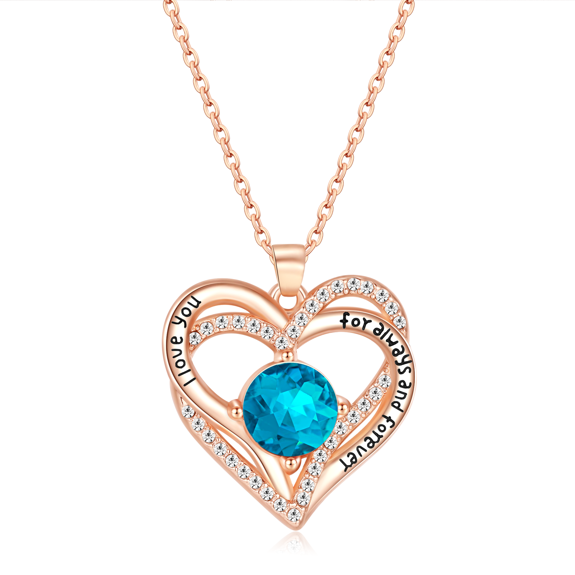 Elegant sea-blue crystal pendant necklace for March birthdays