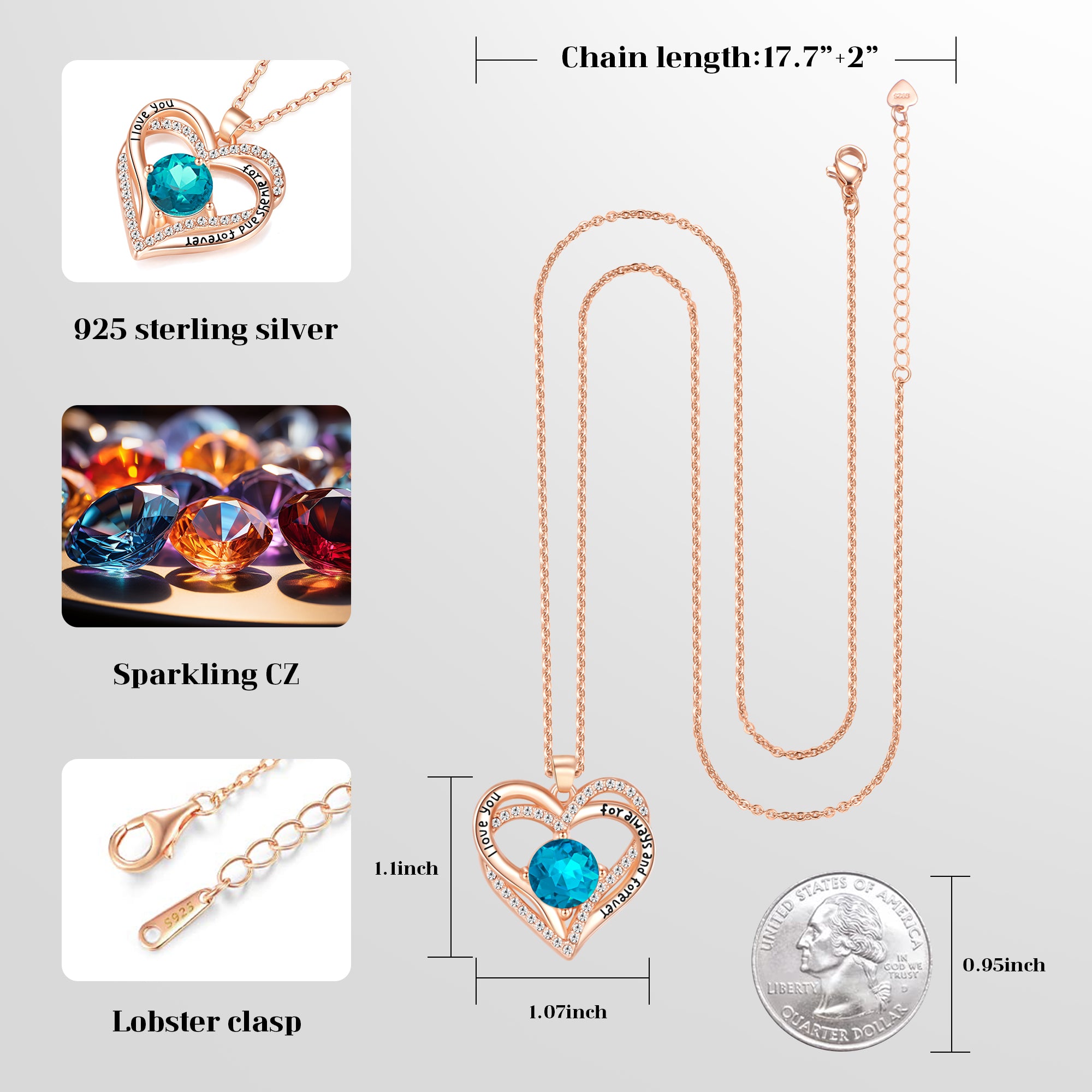 Detailed shot of sea-blue crystal pendant on silver chain