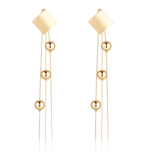 Kruckel Gold Dangle Earrings for Women, 3" Long Drop Chain Type, Sparkling Design, Great for New Year Party Ball Wedding Anniversary Birthday Retirement Gift for Woman