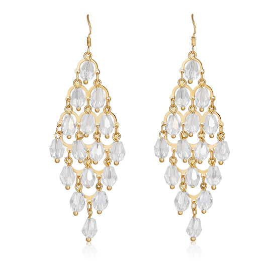 Kruckel Chunky Earrings for Women, 3" Long Drop, Clear Crystals, 925 Sterling Silver Post, Shine at New Year Ball Wedding Party, Great Birthday Retirement Gift for Woman