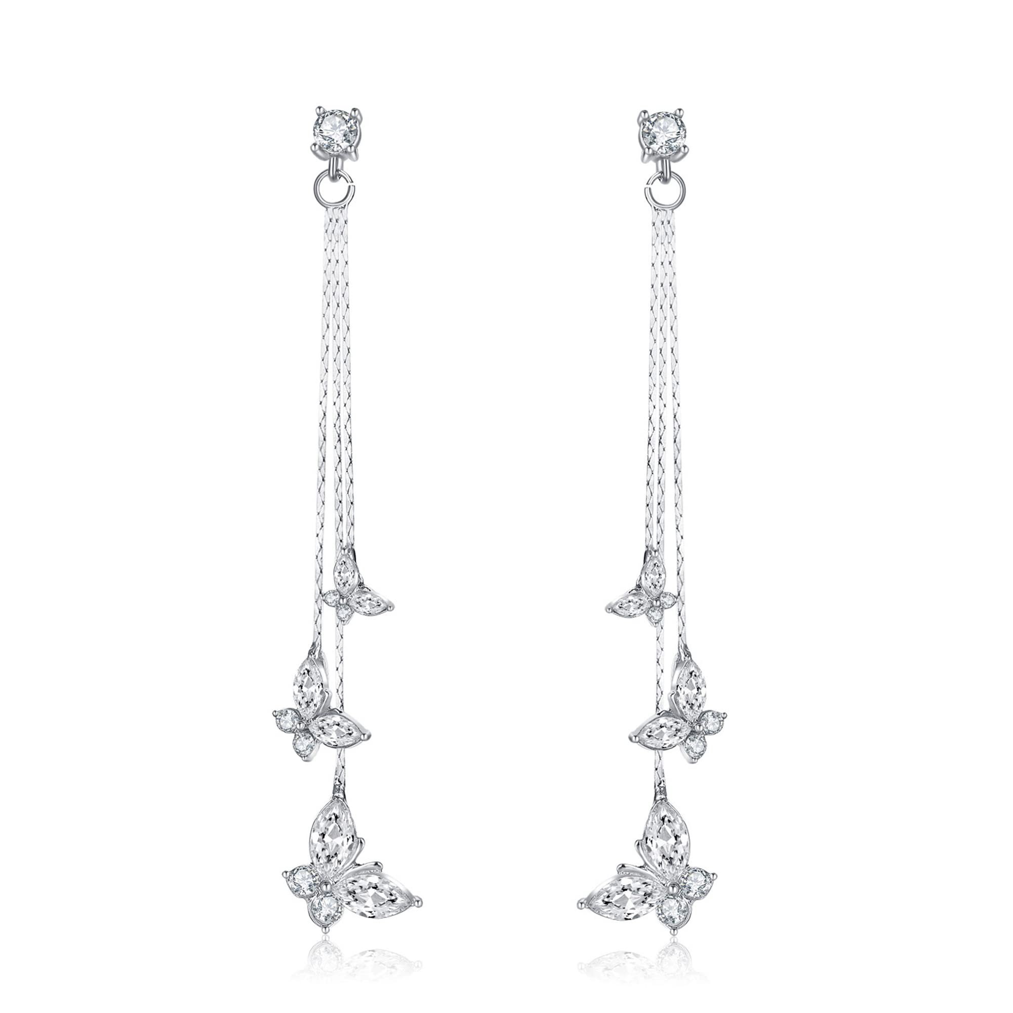 Kruckel Butterfly Dangle Earrings with Crystals (925 Sterling Silver) Includes Present Box – Hypoallergenic, Lightweight, Safe for Sensitive Skin