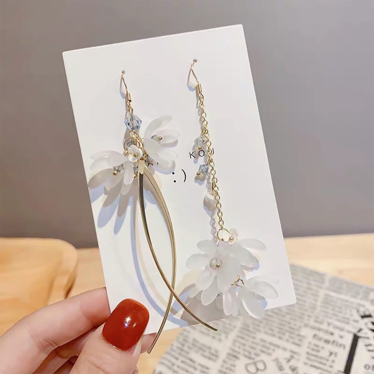 Kruckel Flower Blossom Mismatched Long Drop Dangling Earrings - Sparkly Golden Studs, Lightweight Jewelry for Women, Easy - Wear Fashion Design Accesory Packed with Durable Jewelry Box