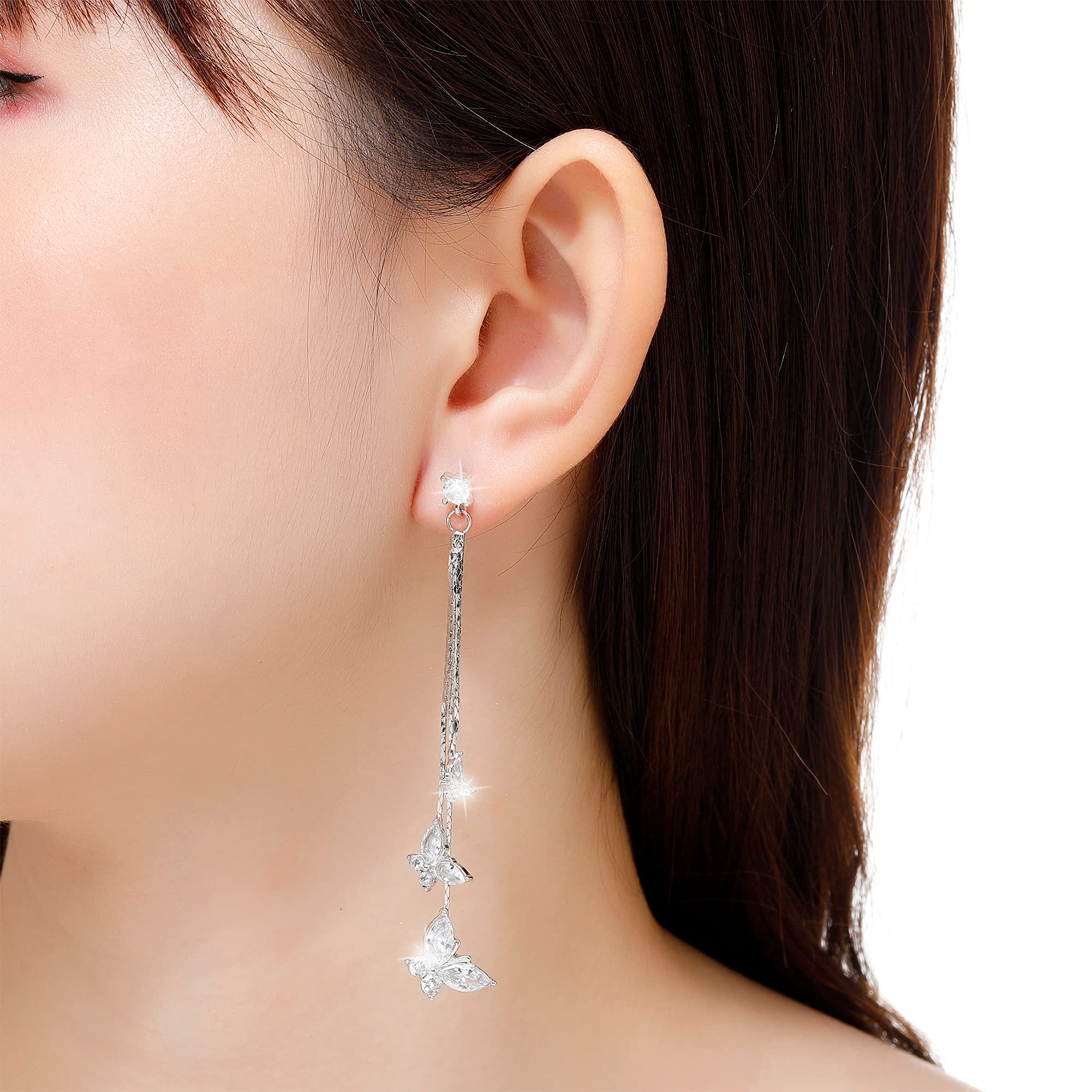 Kruckel Butterfly Dangle Earrings with Crystals (925 Sterling Silver) Includes Present Box – Hypoallergenic, Lightweight, Safe for Sensitive Skin