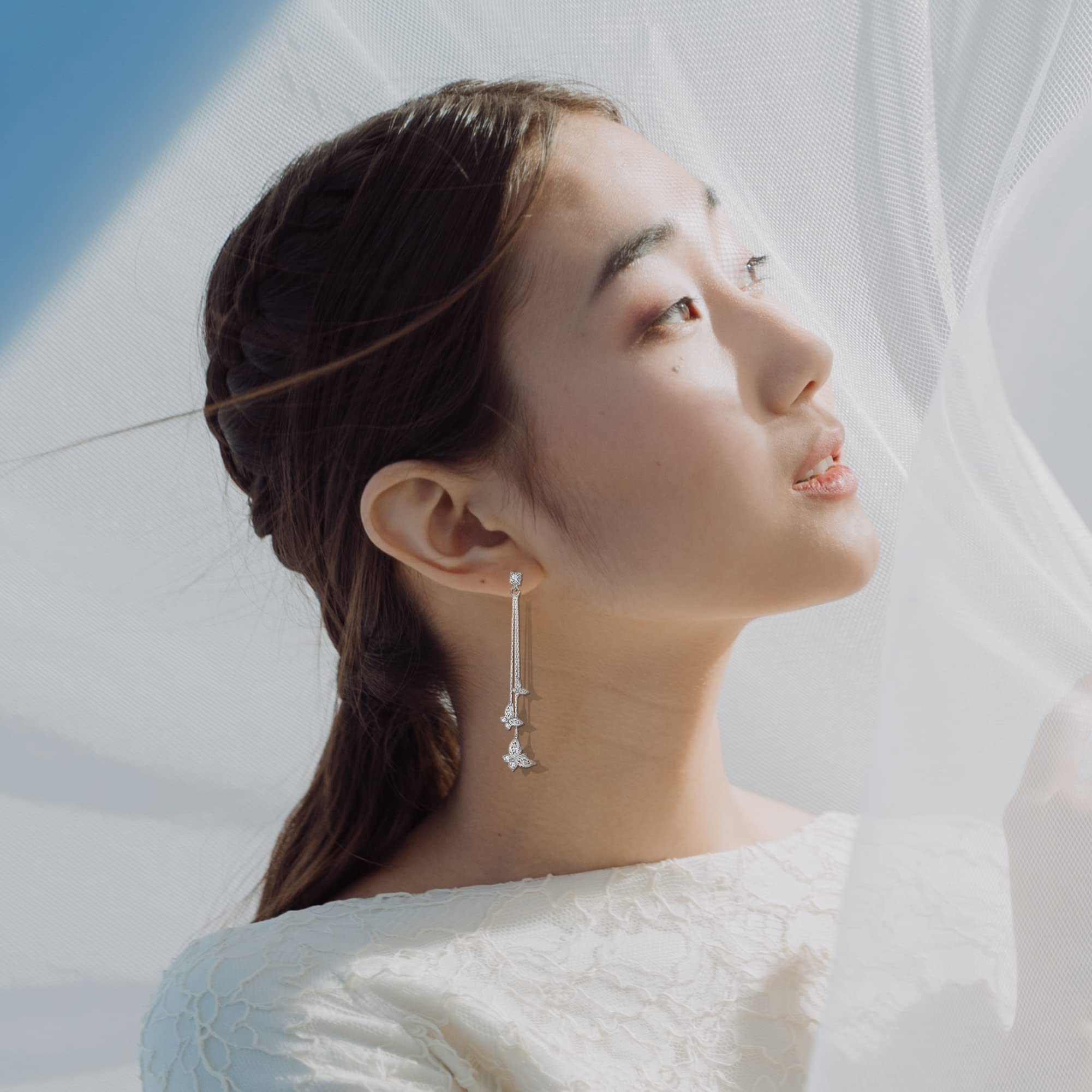 Kruckel Butterfly Dangle Earrings with Crystals (925 Sterling Silver) Includes Present Box – Hypoallergenic, Lightweight, Safe for Sensitive Skin