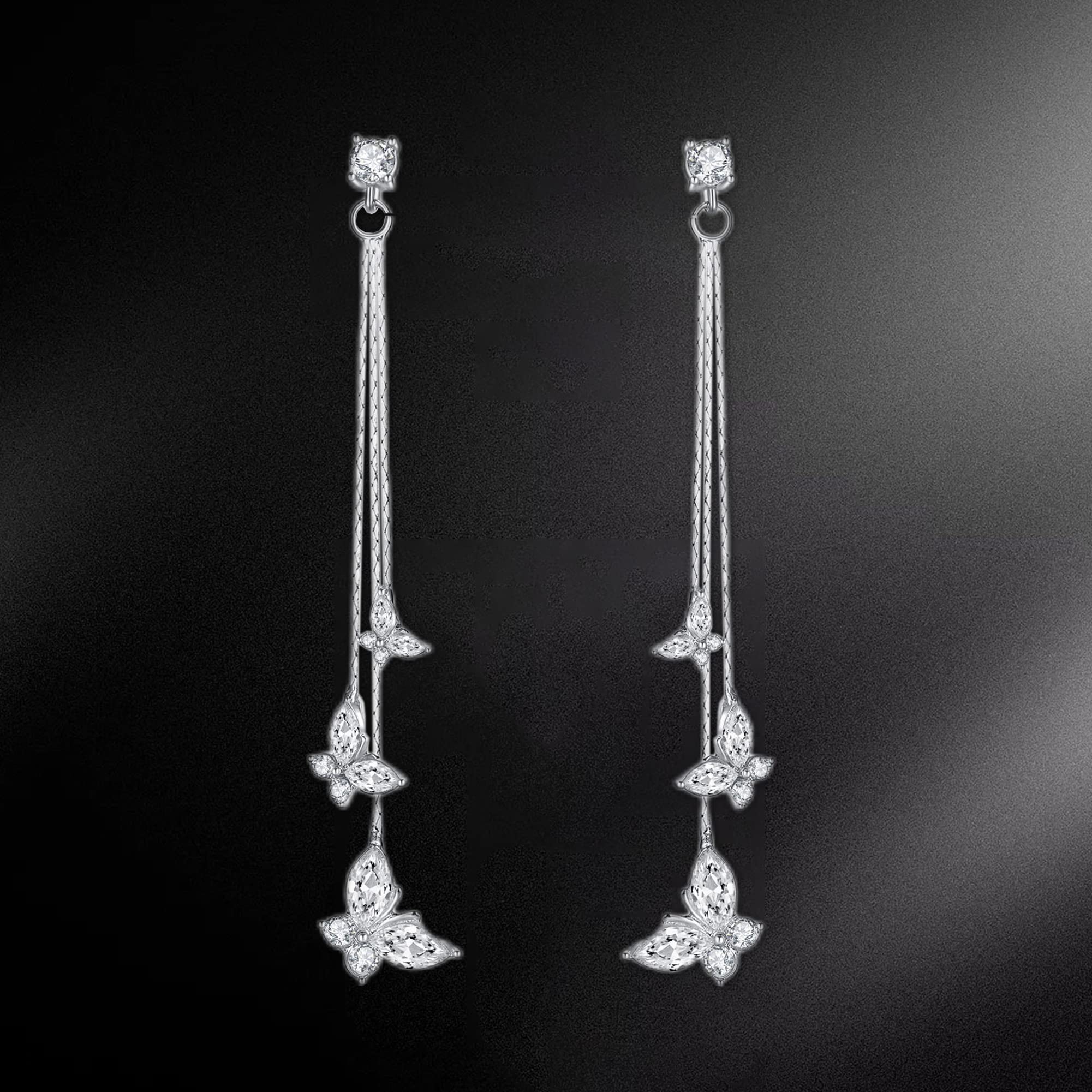 Kruckel Butterfly Dangle Earrings with Crystals (925 Sterling Silver) Includes Present Box – Hypoallergenic, Lightweight, Safe for Sensitive Skin