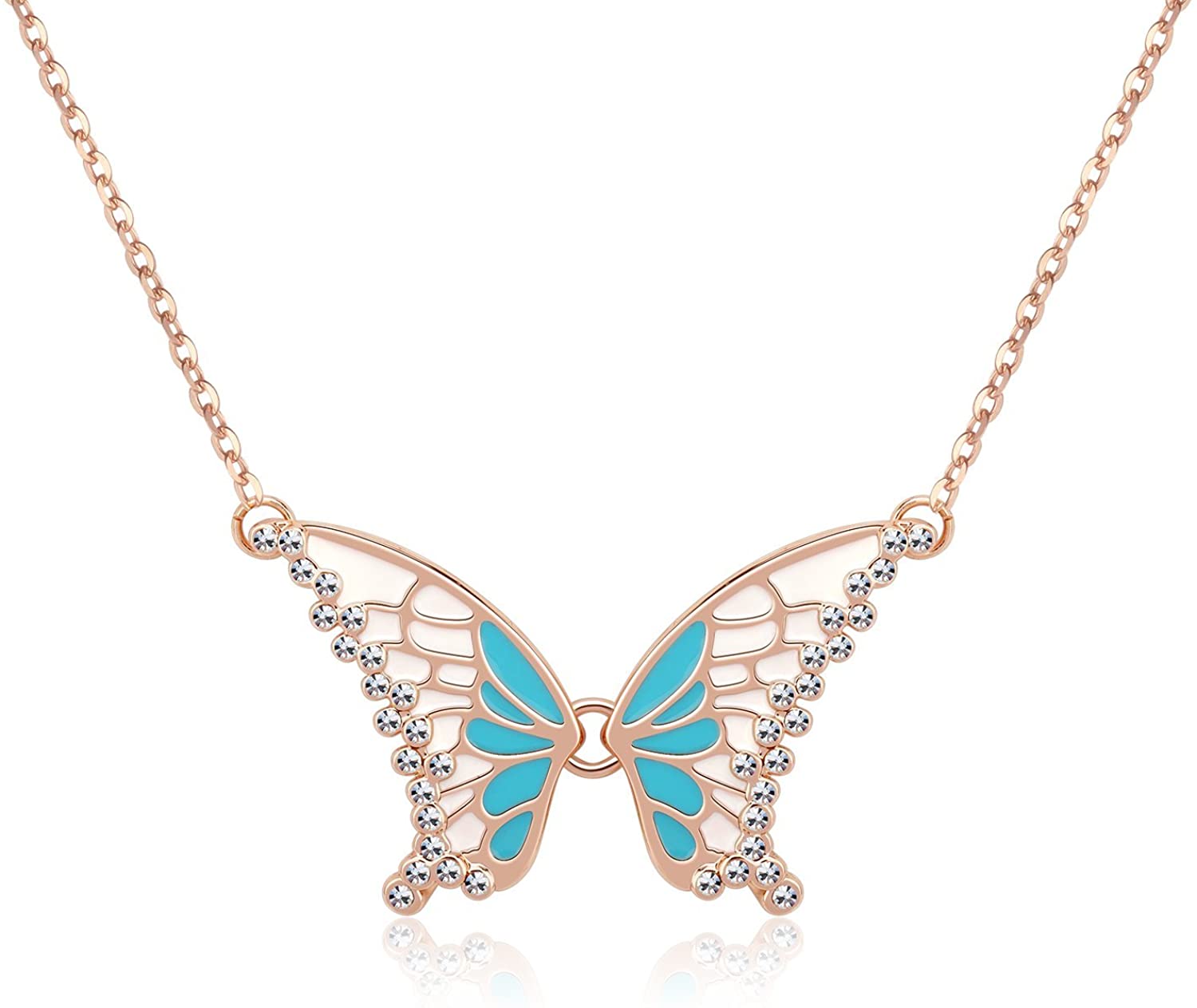 Kruckel; 5021010 Butterfly Rose Gold Plated Necklace Made with Austrian Crystals;