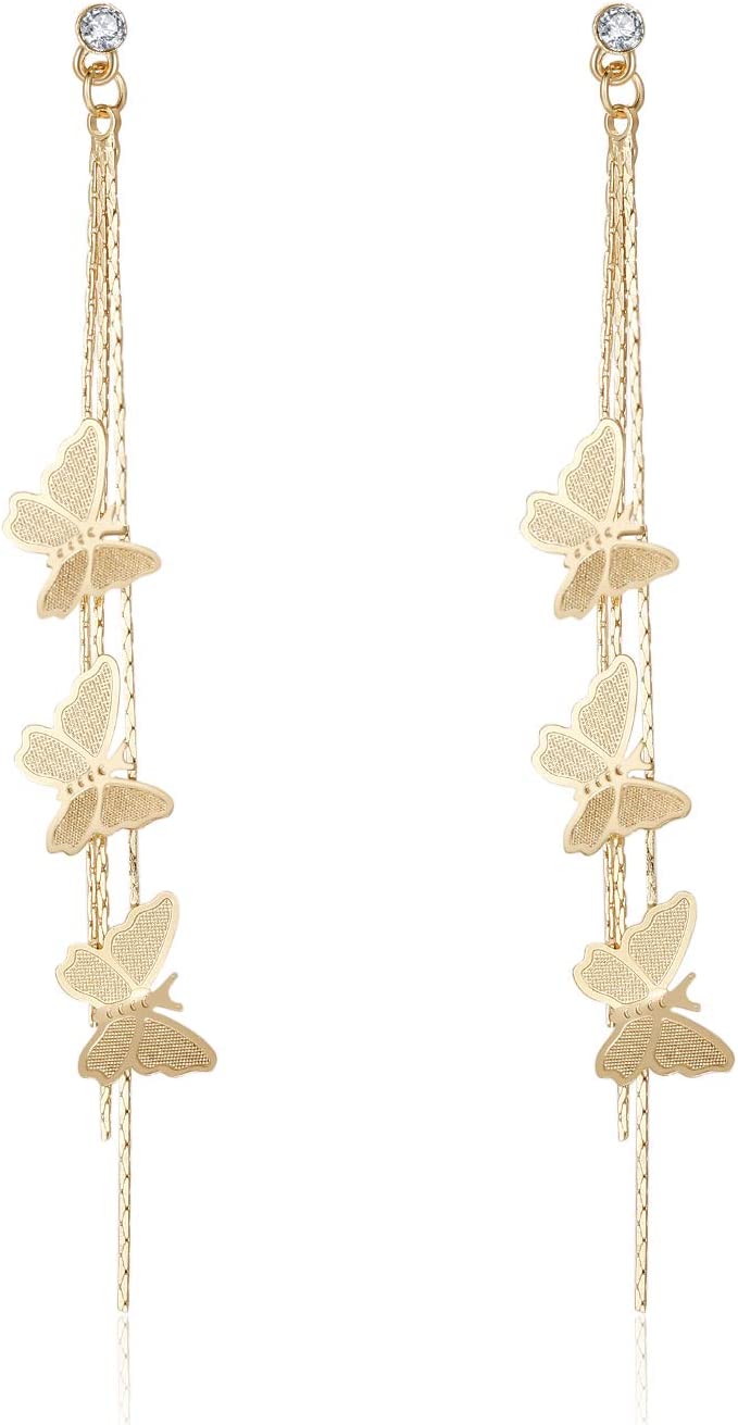 Kruckel Women's Sparkling Butterfly Angelic Dangling Earrings - Classic Collection Non-Sensitive Ears Drop Jewelry Gifts for Her - Sterling Crystal Earrings with Gift Box - Golden