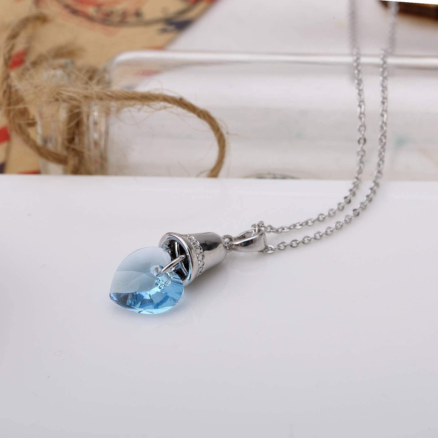 Kruckel; 5031070 Blue Ocean Loving Hearts White Gold Plated Necklace made with Swarovski Crystal;
