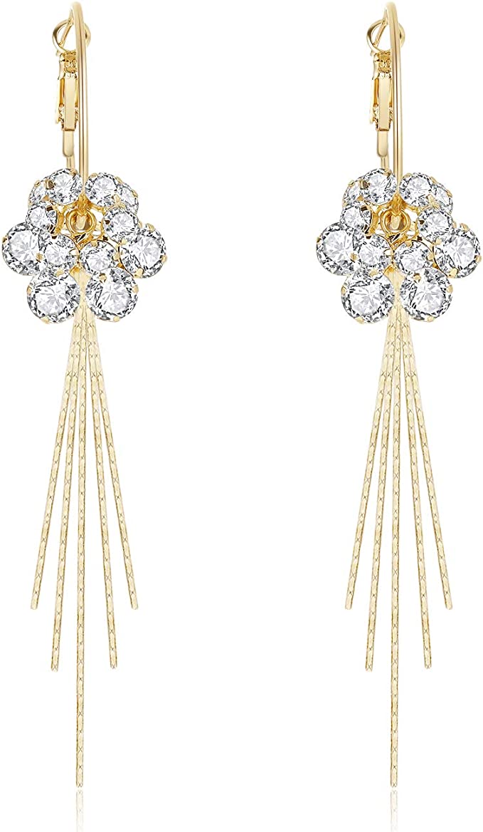 KRUCKEL Peach Blossom Flower Tassel Drop Hoop Dangle Earrings | Cute Gold Plated Dangle Pierced Earrings Jewelry Gift for Women and Teen Girls- 7189026