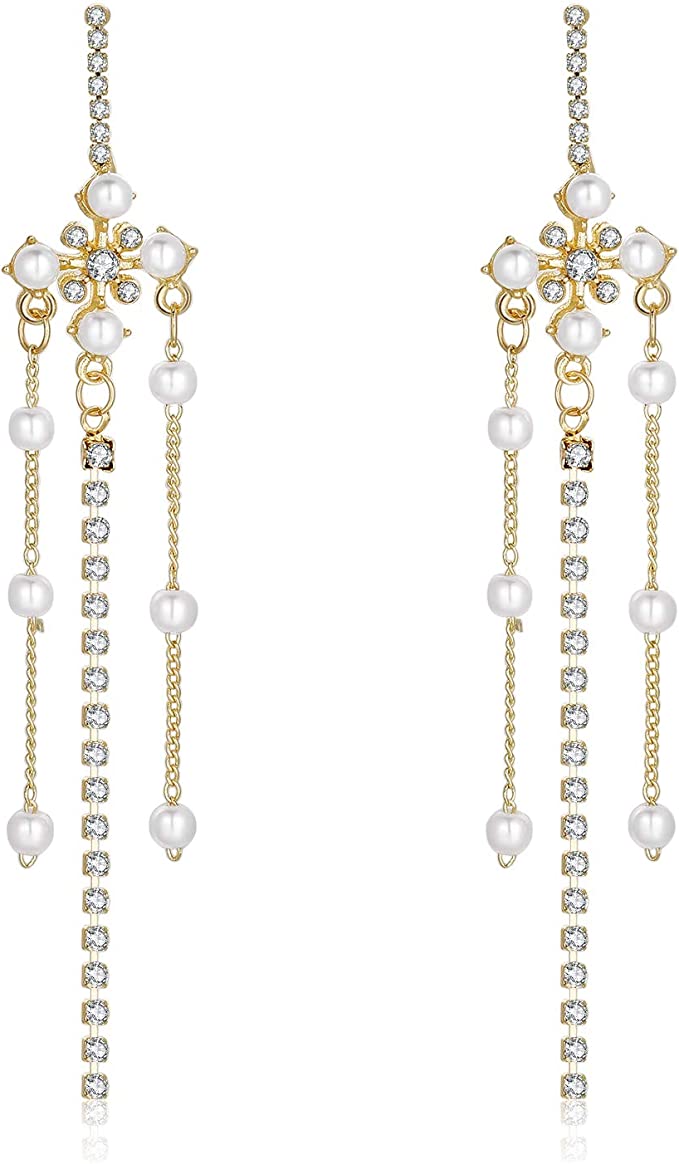 KRUCKEL White Stud Dangle Earrings Jewelry | CZ Drop Pierced Earrings for Women Teen Girls - 7169186