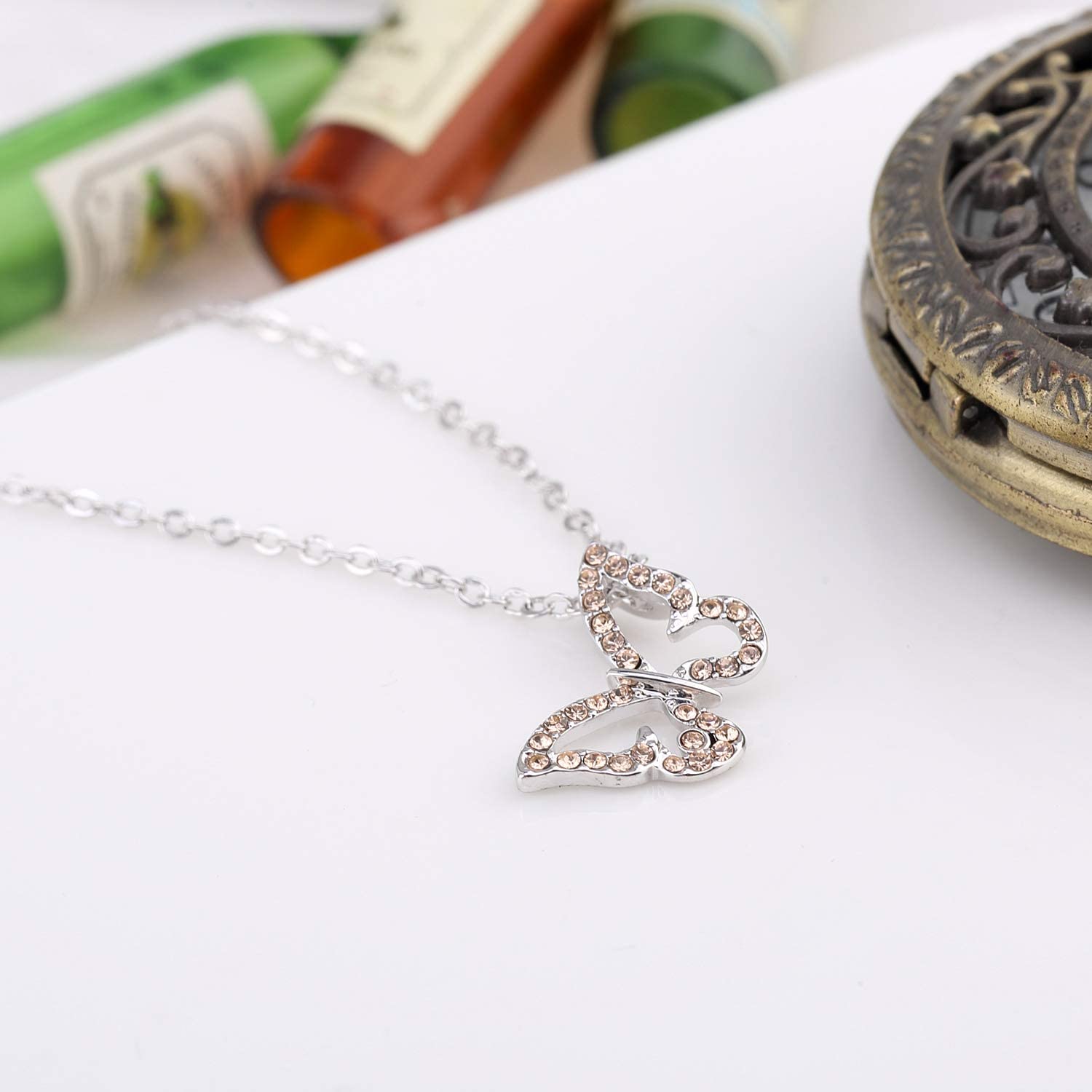 Kruckel; 5021030 Butterfly Rose Gold Plated Necklace Made with Austrian Crystals;