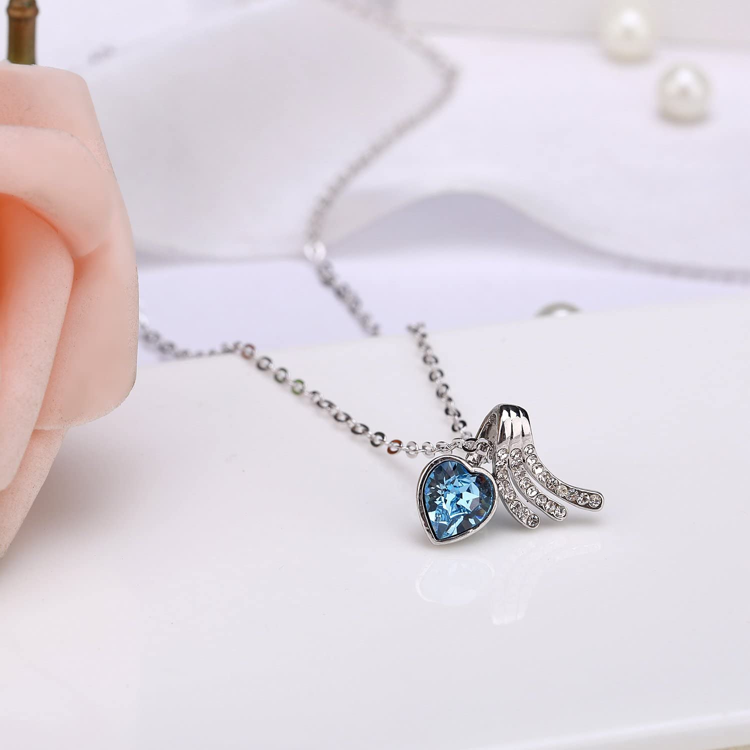 Kruckel; 5031060 Blue Ocean Loving Hearts White Gold Plated Necklace made with Swarovski Crystals;