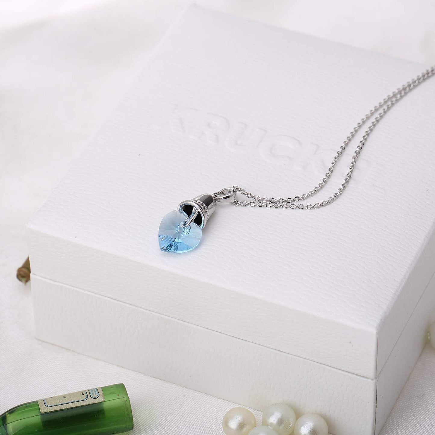 Kruckel; 5031070 Blue Ocean Loving Hearts White Gold Plated Necklace made with Swarovski Crystal;