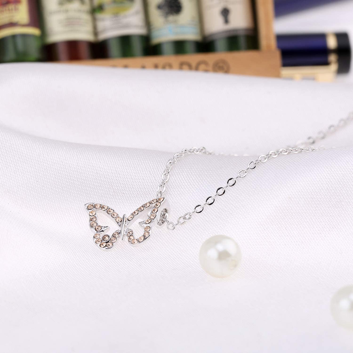 Kruckel; 5021030 Butterfly Rose Gold Plated Necklace Made with Austrian Crystals;