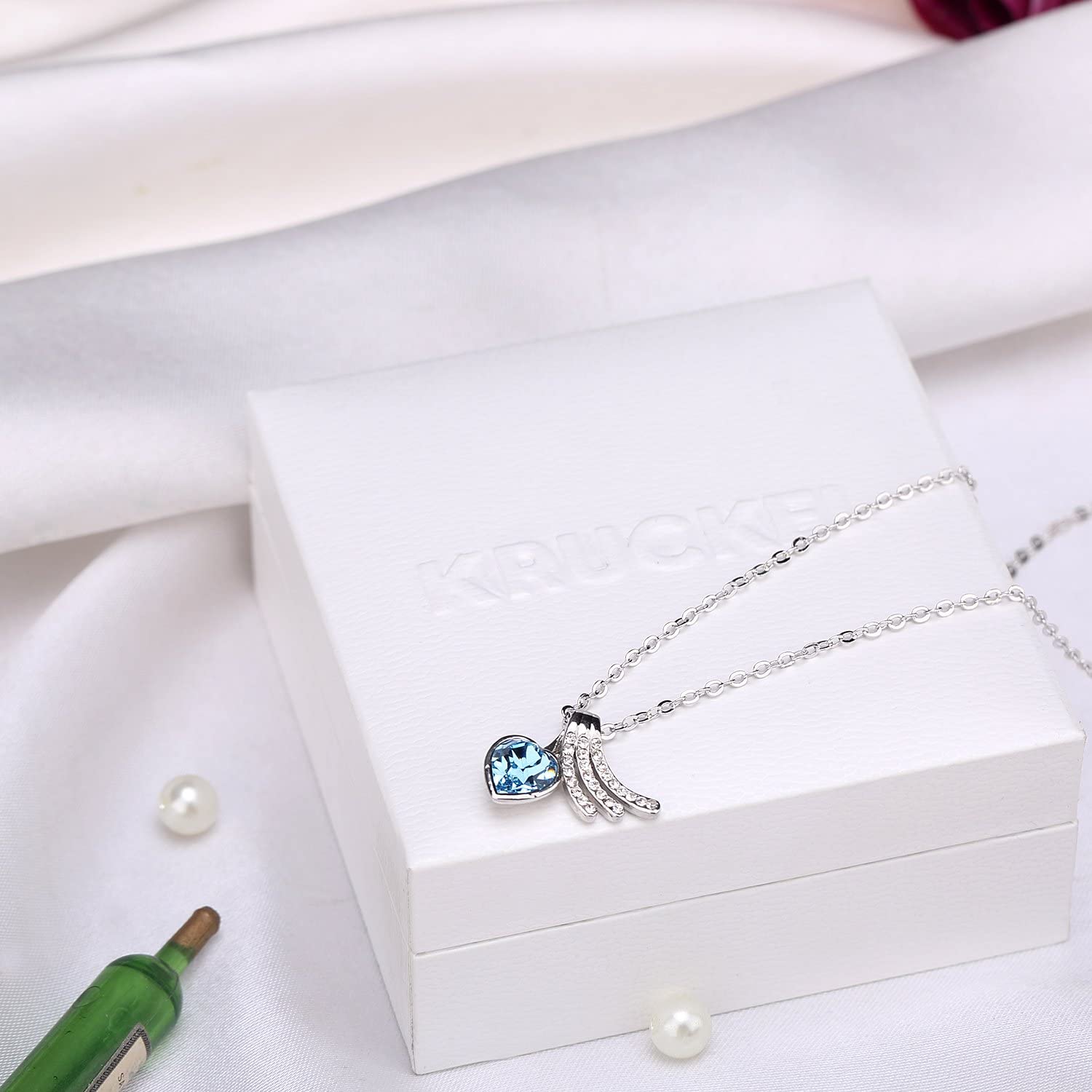 Kruckel; 5031060 Blue Ocean Loving Hearts White Gold Plated Necklace made with Swarovski Crystals;