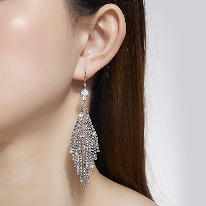 KRUCKEL Chandelier Hook Dangle Earrings Jewelry | Transparent Crystal Tassel Drop Pierced Earrings for Women and Teen Girls - 7169337
