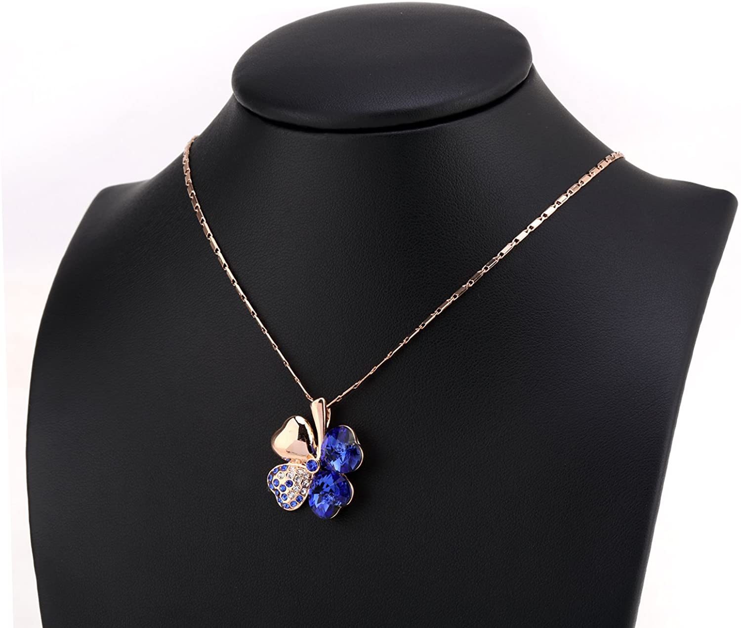 Kruckel; 5071010 Four-Leaf Clover Lucky Clover Rose Gold Plated Necklace made with Swarovski Crystals;