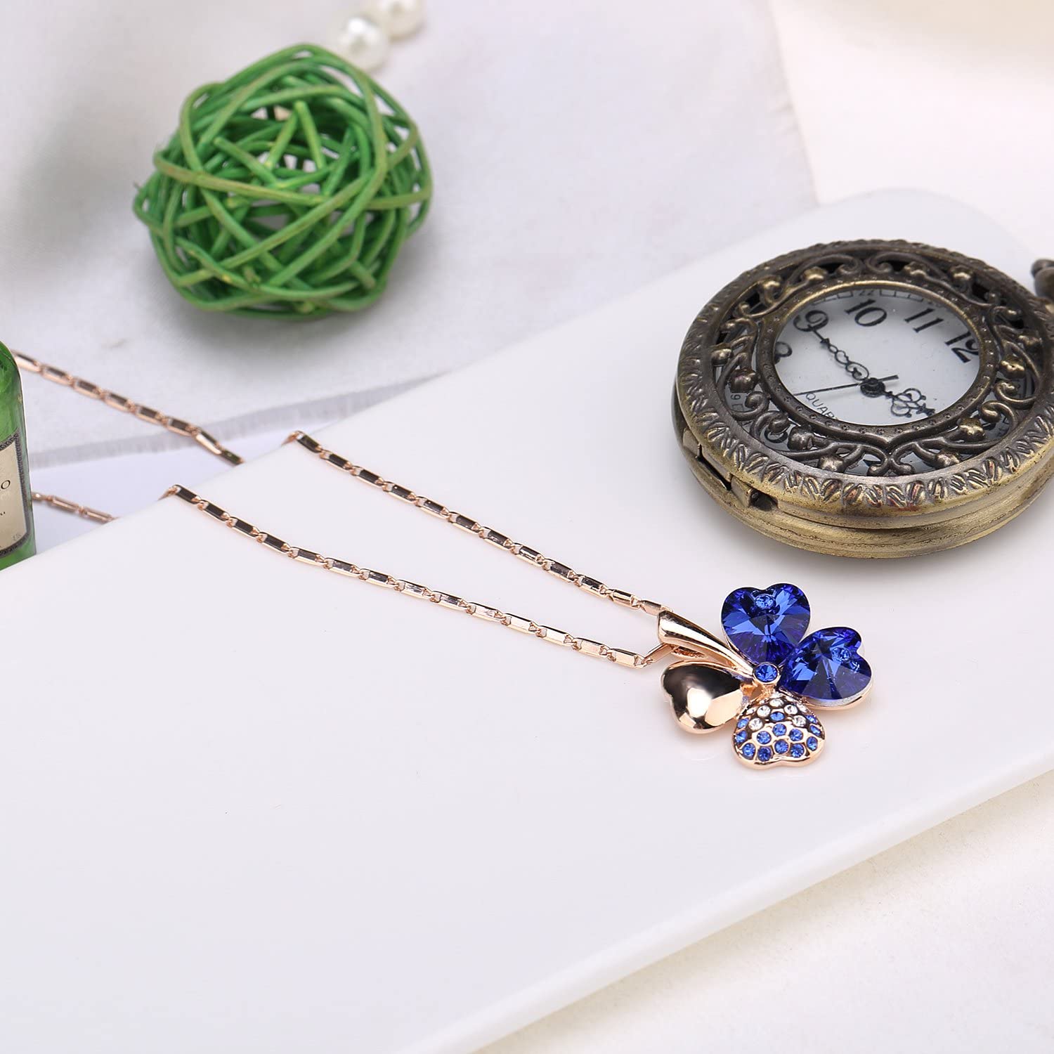 Kruckel; 5071010 Four-Leaf Clover Lucky Clover Rose Gold Plated Necklace made with Swarovski Crystals;