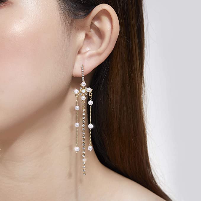KRUCKEL White Stud Dangle Earrings Jewelry | CZ Drop Pierced Earrings for Women Teen Girls - 7169186