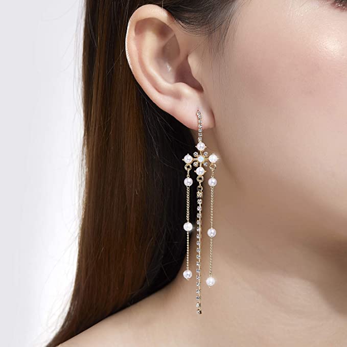 KRUCKEL White Stud Dangle Earrings Jewelry | CZ Drop Pierced Earrings for Women Teen Girls - 7169186