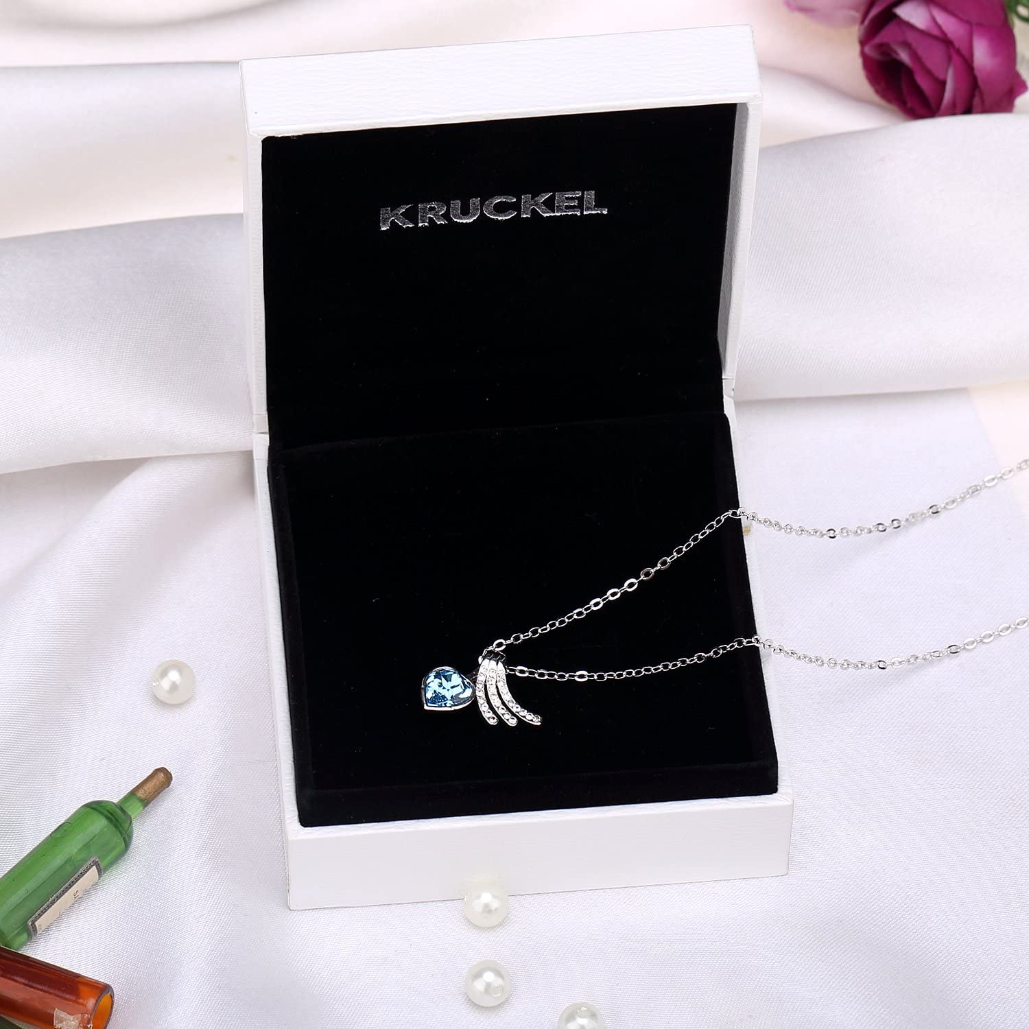 Kruckel; 5031060 Blue Ocean Loving Hearts White Gold Plated Necklace made with Swarovski Crystals;
