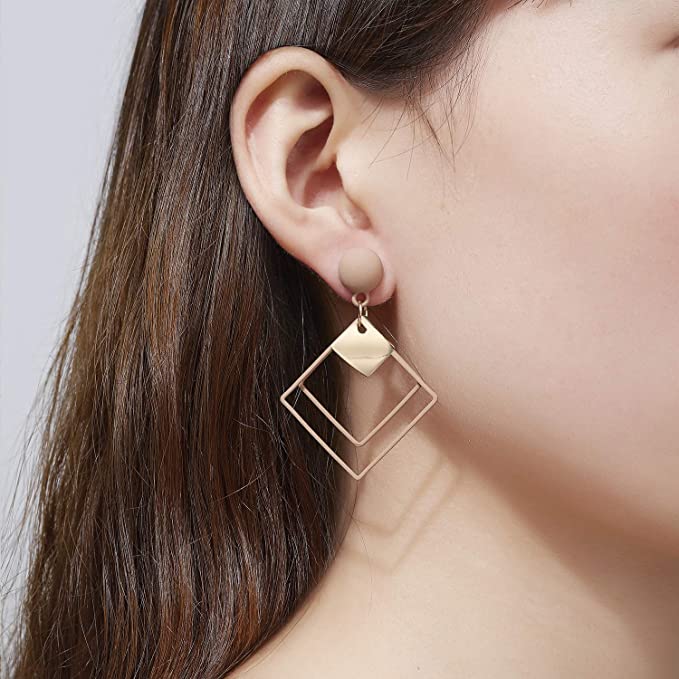 KRUCKEL Square Gold Shell Stud Dangle Earrings Jewelry | Hypoallergenic Square Drop Pierced Stud Geometric Shell Earrings Gift for Women and Girls - 7069026