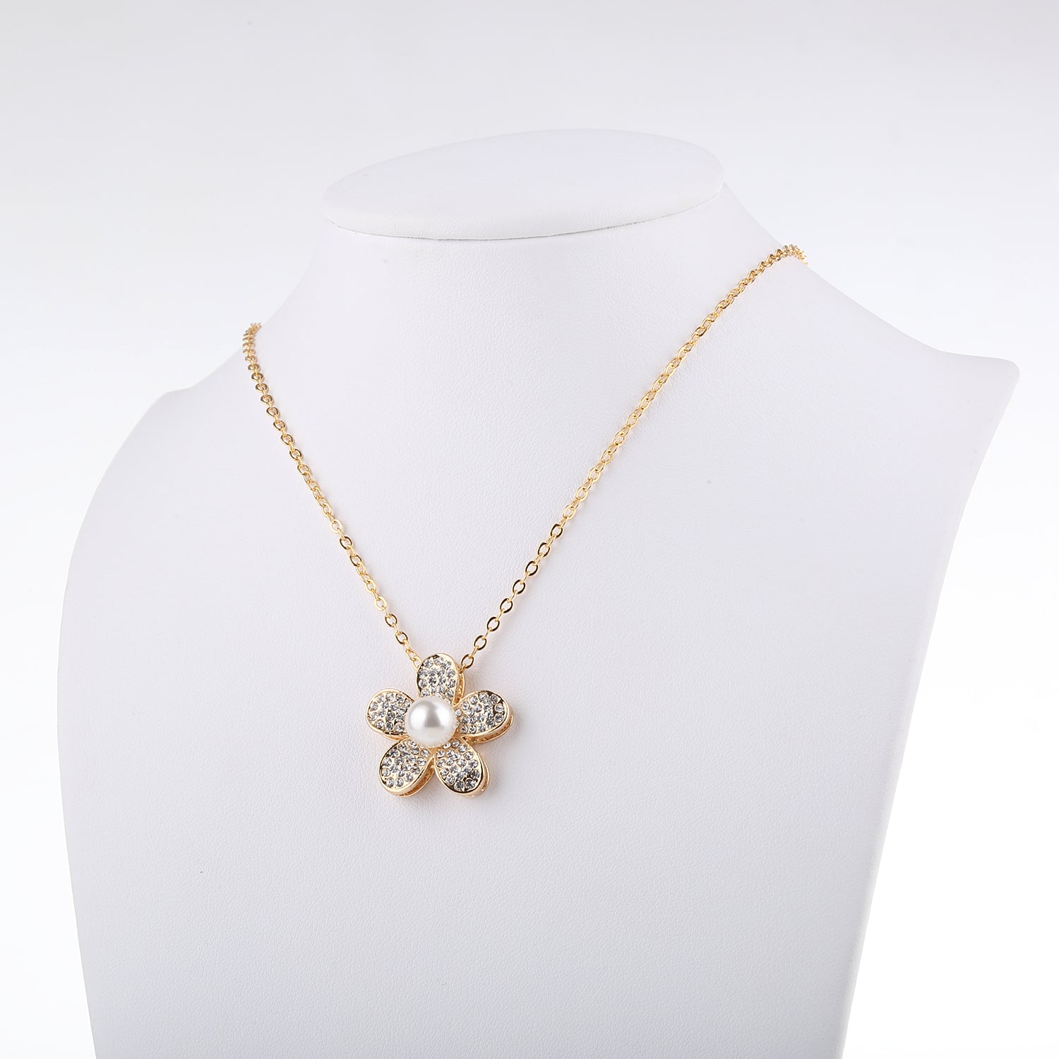 Strawberry Blossom Flower Pavé Swarovski Crystals Necklace