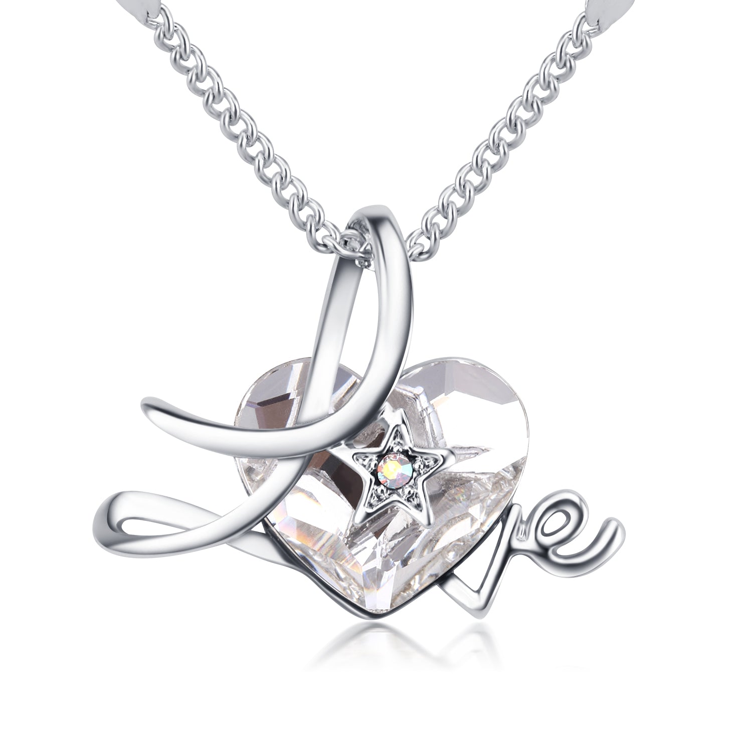 Openwork Love Embrace me Swarovski Crystals Necklace (Clear)