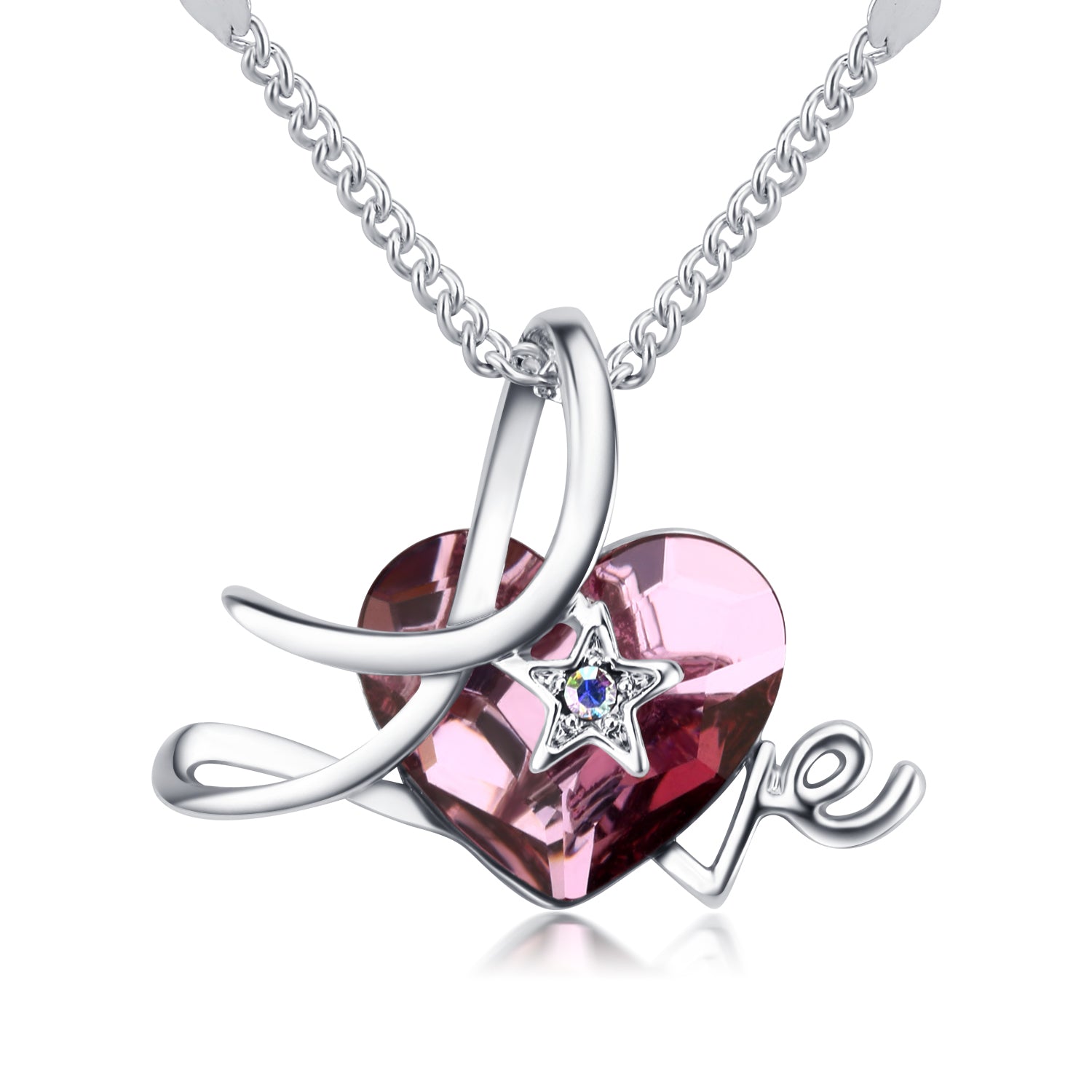 Openwork Love Embrace me Swarovski Crystals Necklace (Purple)