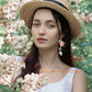 Kruckel Earrings for Women Trendy, Plum Blossom, Pink Flower Earring with Green Leaves, Sakura, New Year Earring Winter Jewelry, Fashion Design Cute Elegant, Jewelry Gift for Women