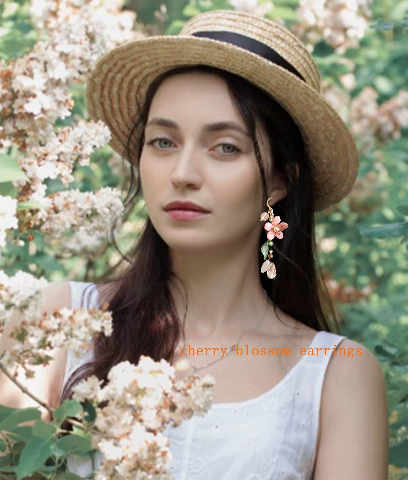 Kruckel Earrings for Women Trendy, Plum Blossom, Pink Flower Earring with Green Leaves, Sakura, New Year Earring Winter Jewelry, Fashion Design Cute Elegant, Jewelry Gift for Women