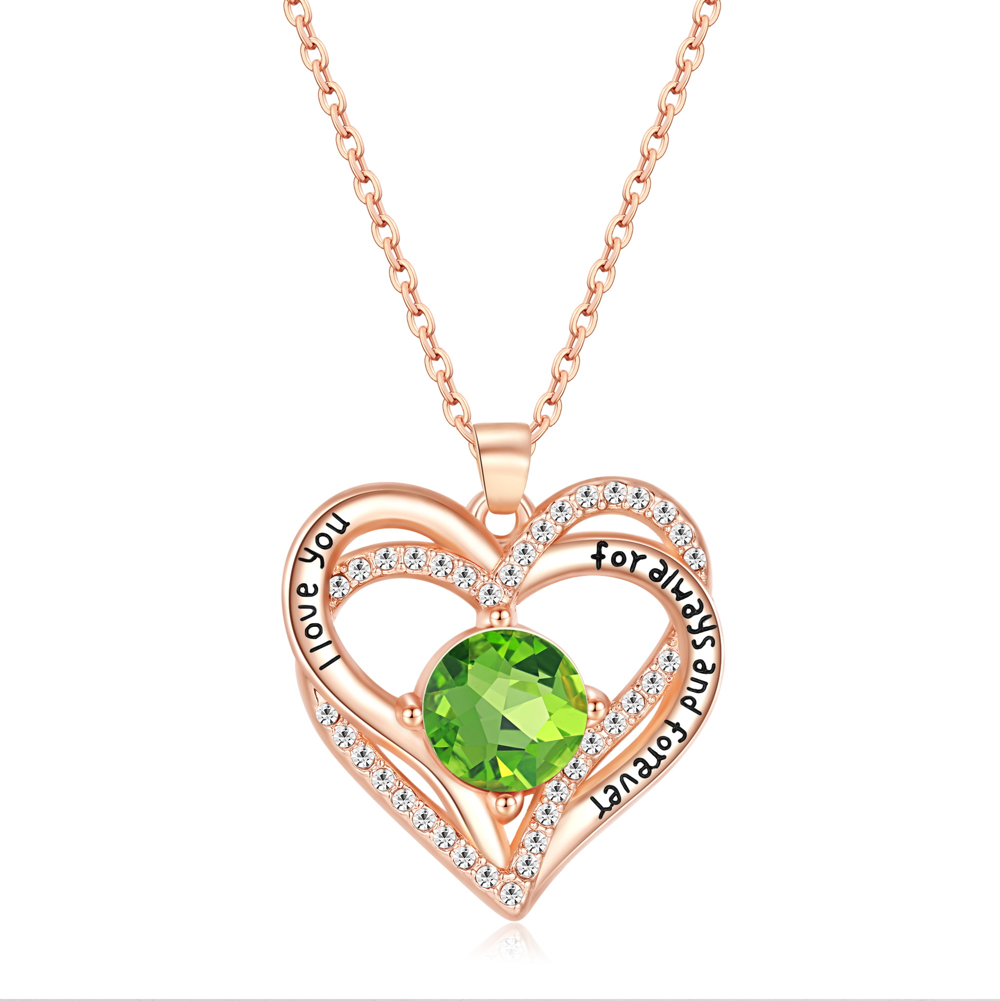 Kruckel August Birthstone Crystal Necklace for Women, Infinity Love Double Heart Pendant paved with Crystals and engraved with "I love you for always and forever", Birthday Jewelry Gift for Her Mom Wife