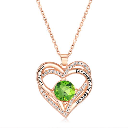 Kruckel August Birthstone Crystal Necklace for Women, Infinity Love Double Heart Pendant paved with Crystals and engraved with "I love you for always and forever", Birthday Jewelry Gift for Her Mom Wife
