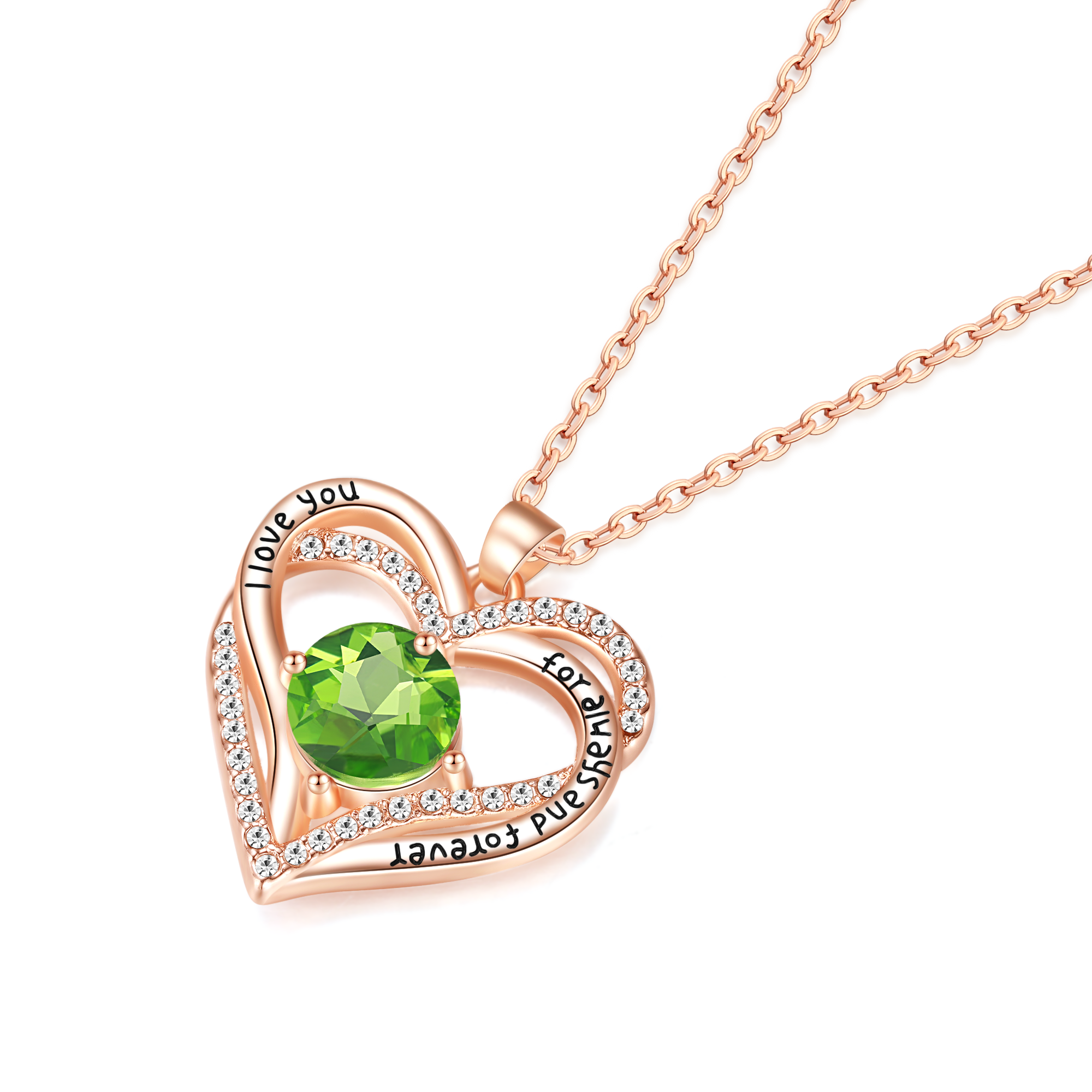 Kruckel August Birthstone Crystal Necklace for Women, Infinity Love Double Heart Pendant paved with Crystals and engraved with "I love you for always and forever", Birthday Jewelry Gift for Her Mom Wife