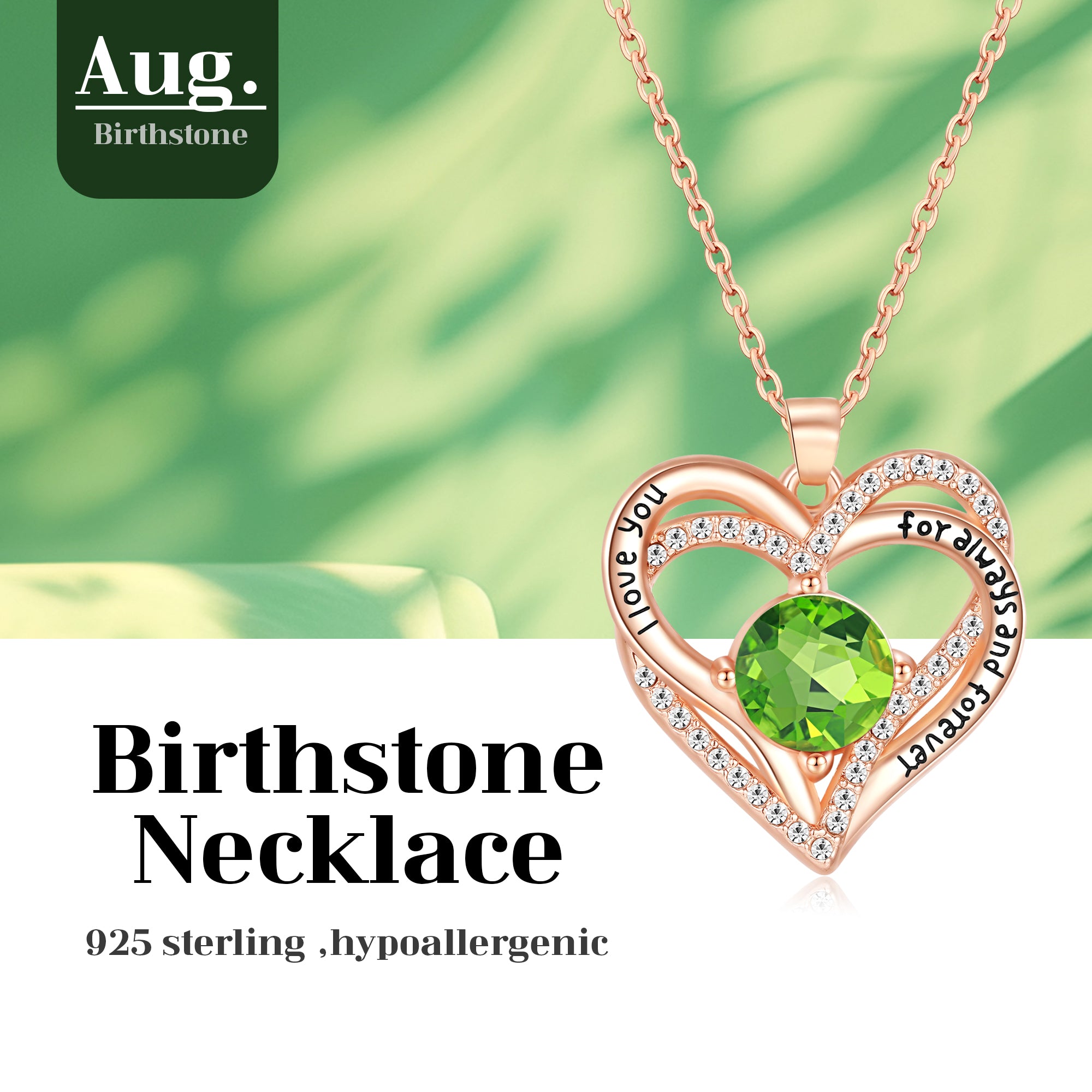 Kruckel August Birthstone Crystal Necklace for Women, Infinity Love Double Heart Pendant paved with Crystals and engraved with "I love you for always and forever", Birthday Jewelry Gift for Her Mom Wife