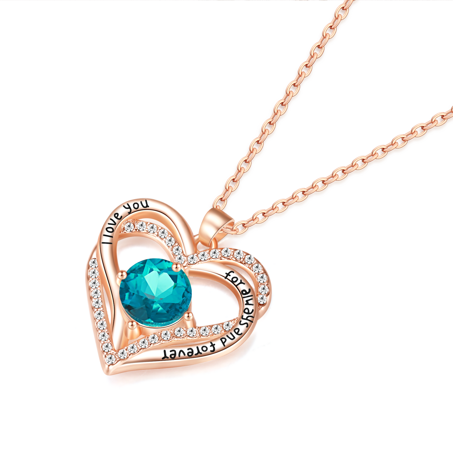Kruckel December Birthstone Crystal Necklace for Women, Infinity Love Double Heart Pendant paved with Crystals and engraved with "I love you for always and forever", Birthday Jewelry Gift for Her Mom Wife