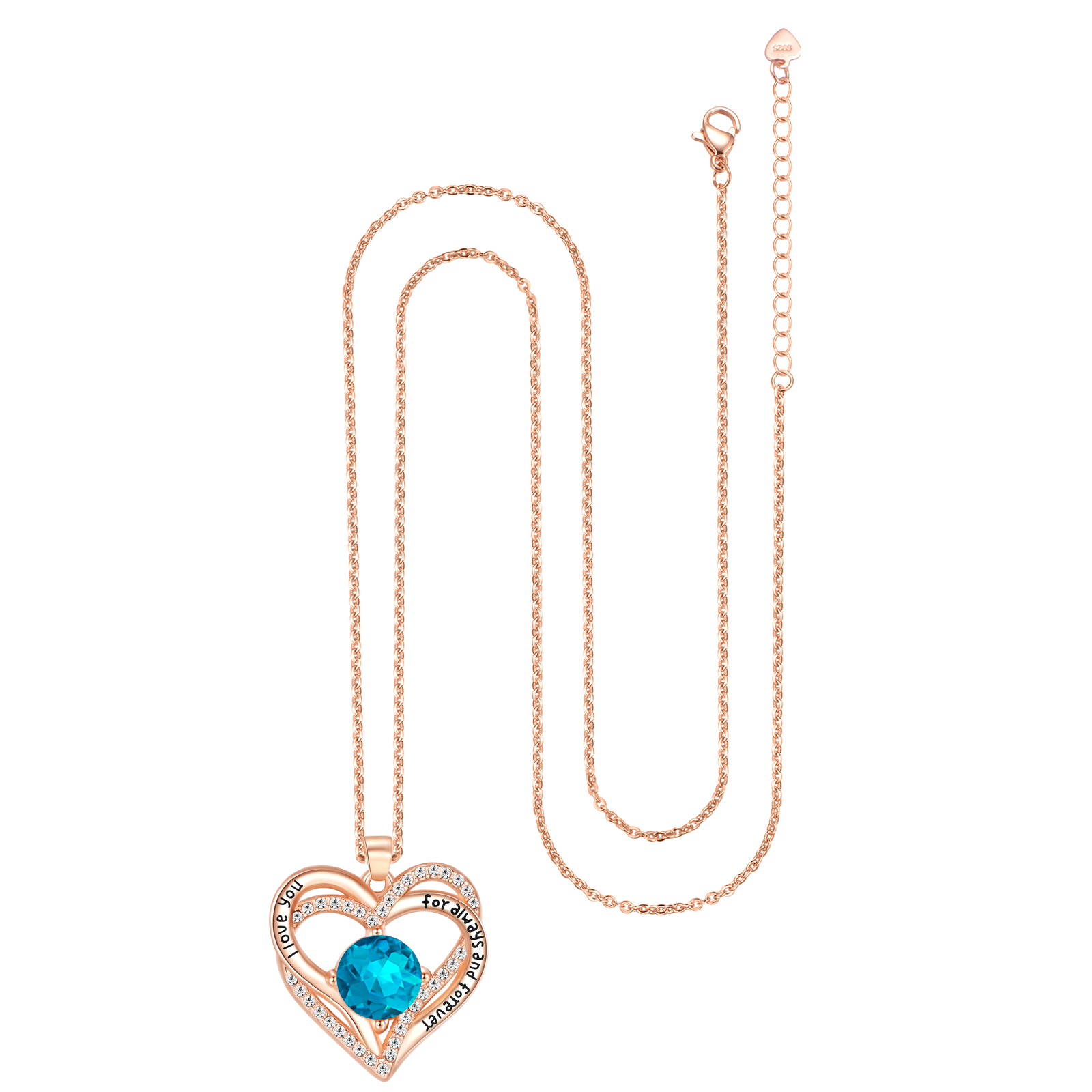 Kruckel December Birthstone Crystal Necklace for Women, Infinity Love Double Heart Pendant paved with Crystals and engraved with "I love you for always and forever", Birthday Jewelry Gift for Her Mom Wife