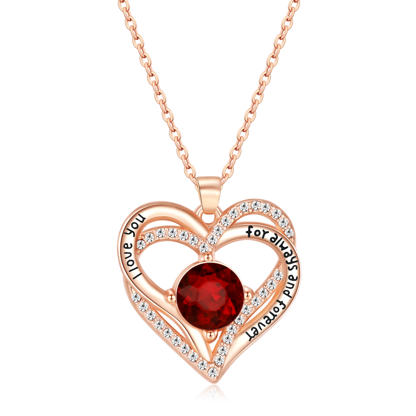 Kruckel July Birthstone Crystal Necklace for Women, Infinity Love Double Heart Pendant paved with Crystals and engraved with I love you for always and forever, Birthday Jewelry Gift for Her Mom Wife