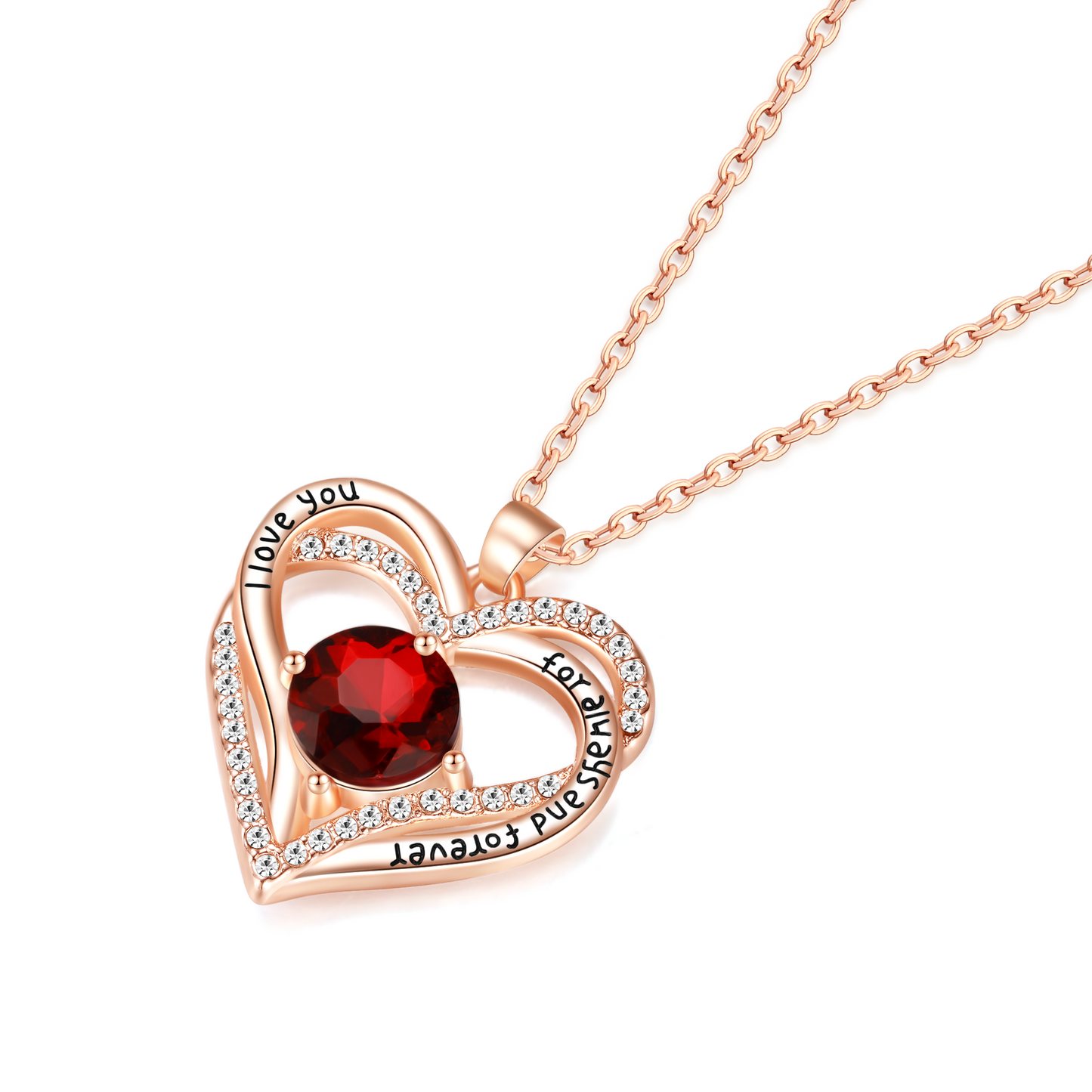 Kruckel July Birthstone Crystal Necklace for Women, Infinity Love Double Heart Pendant paved with Crystals and engraved with I love you for always and forever, Birthday Jewelry Gift for Her Mom Wife