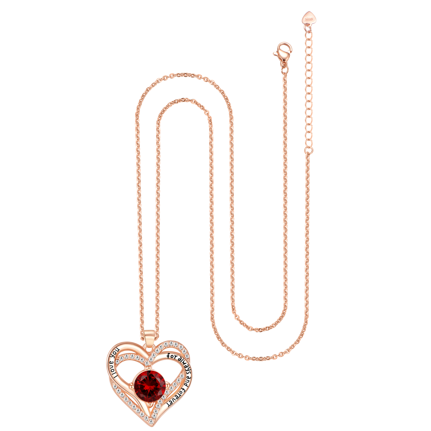 Kruckel July Birthstone Crystal Necklace for Women, Infinity Love Double Heart Pendant paved with Crystals and engraved with I love you for always and forever, Birthday Jewelry Gift for Her Mom Wife