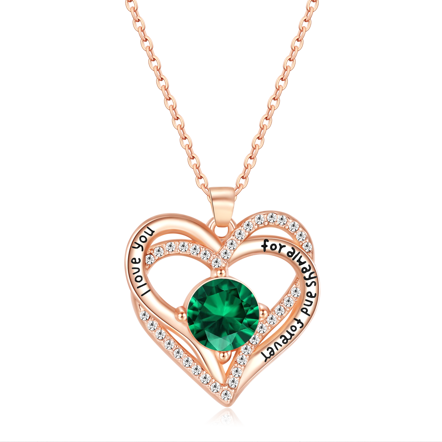 Kruckel May Birthstone Crystal Necklace for Women, Infinity Love Double Heart Pendant paved with Crystals and engraved with I love you for always and forever, Birthday Jewelry Gift for Her Mom Wife