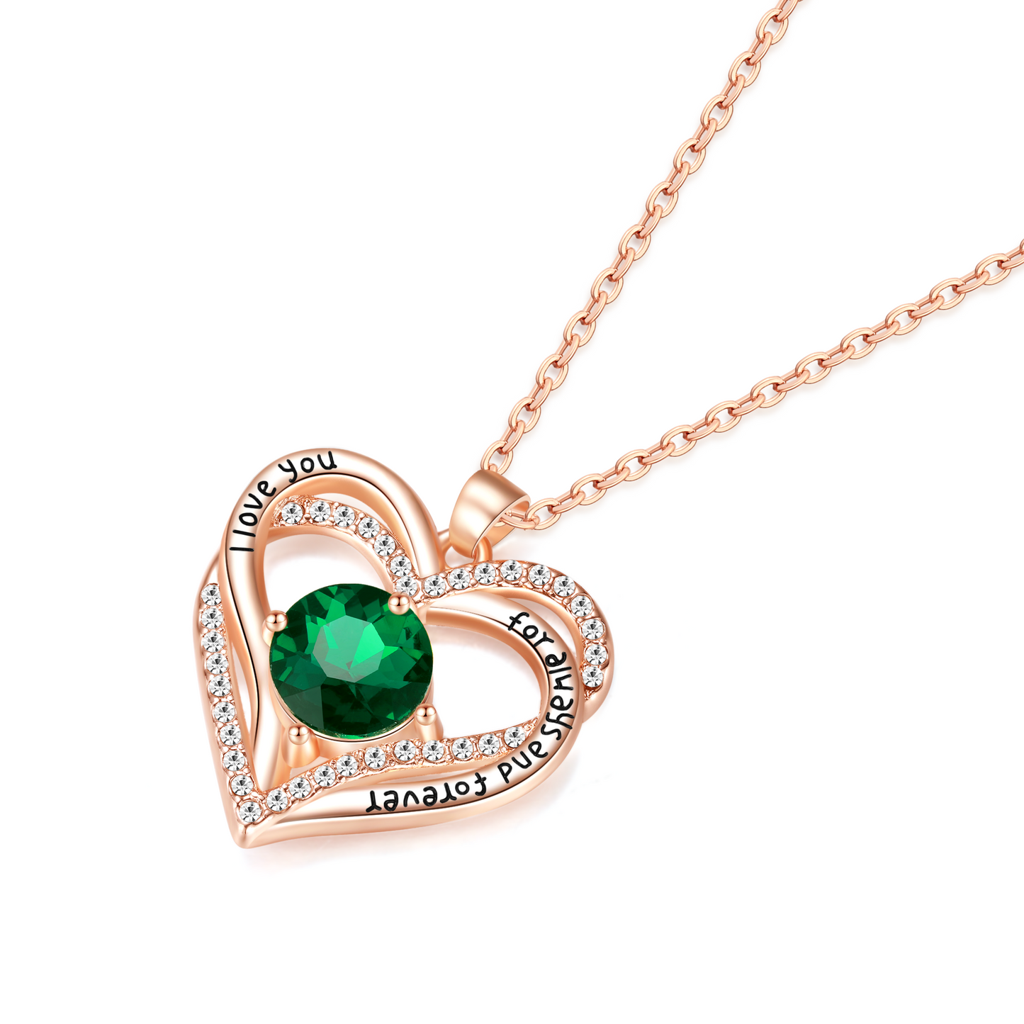 Kruckel May Birthstone Crystal Necklace for Women, Infinity Love Double Heart Pendant paved with Crystals and engraved with I love you for always and forever, Birthday Jewelry Gift for Her Mom Wife