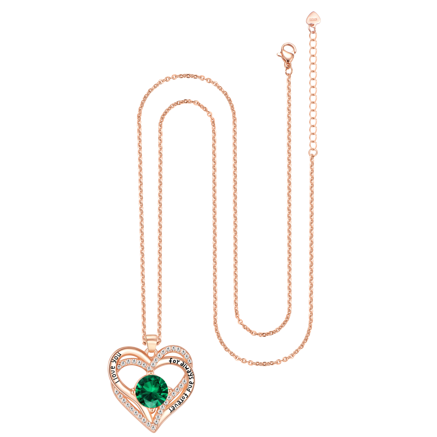 Kruckel May Birthstone Crystal Necklace for Women, Infinity Love Double Heart Pendant paved with Crystals and engraved with I love you for always and forever, Birthday Jewelry Gift for Her Mom Wife