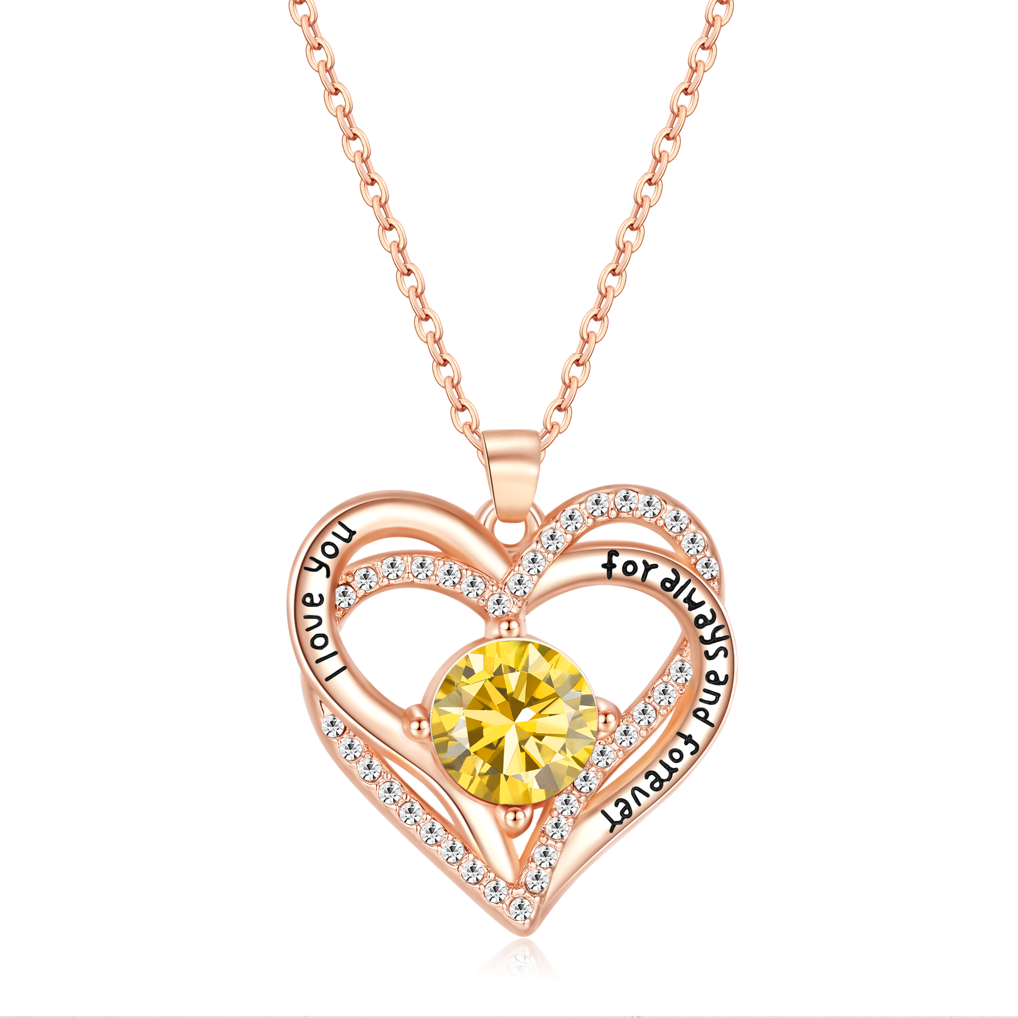 Kruckel November Birthstone Crystal Necklace for Women, Infinity Love Double Heart Pendant paved with Crystals and engraved with "I love you for always and forever", Birthday Jewelry Gift for Her Mom Wife