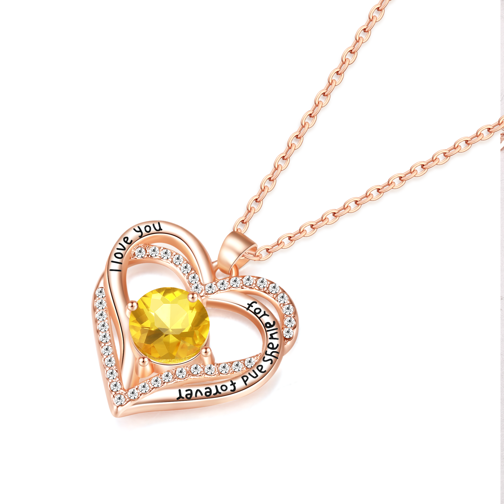 Kruckel November Birthstone Crystal Necklace for Women, Infinity Love Double Heart Pendant paved with Crystals and engraved with "I love you for always and forever", Birthday Jewelry Gift for Her Mom Wife