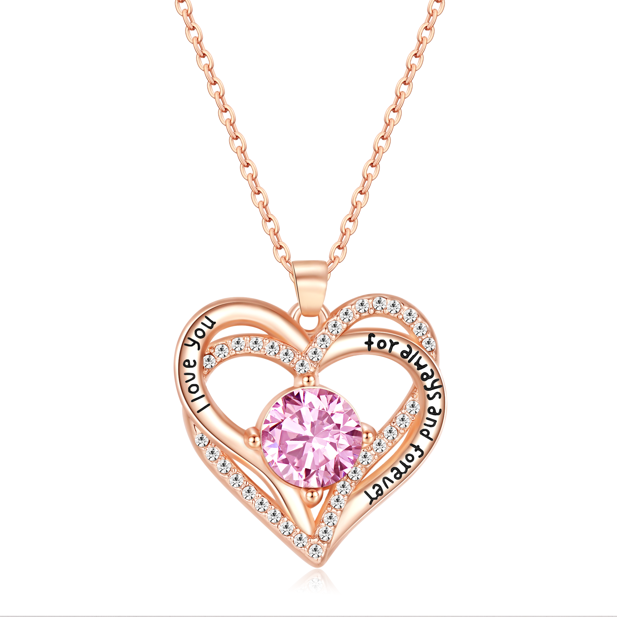 Kruckel October Birthstone Crystal Necklace for Women, Infinity Love Double Heart Pendant paved with Crystals and engraved with "I love you for always and forever", Birthday Jewelry Gift for Her Mom Wife