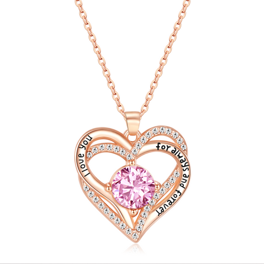 Kruckel October Birthstone Crystal Necklace for Women, Infinity Love Double Heart Pendant paved with Crystals and engraved with "I love you for always and forever", Birthday Jewelry Gift for Her Mom Wife