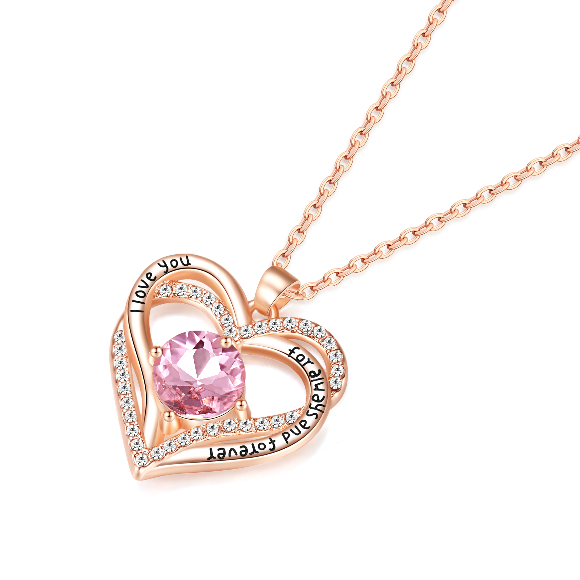 Kruckel October Birthstone Crystal Necklace for Women, Infinity Love Double Heart Pendant paved with Crystals and engraved with "I love you for always and forever", Birthday Jewelry Gift for Her Mom Wife